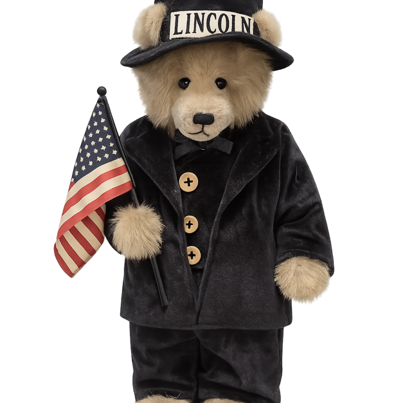Lincoln Teddy Bear Patriotic Collector's Edition Plush Americana Collectible with American Flag
